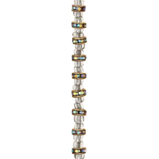 12 Pack: Metal Rhinestone Aurora Borealis Rondelle Beads, 6mm by Bead Landing&#x2122;